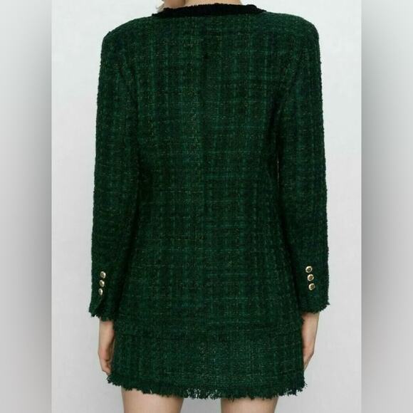 NWT Zara Green Black Trim Textured Tweed Button Blazer Jacket. Blogger fave. - Picture 8 of 13